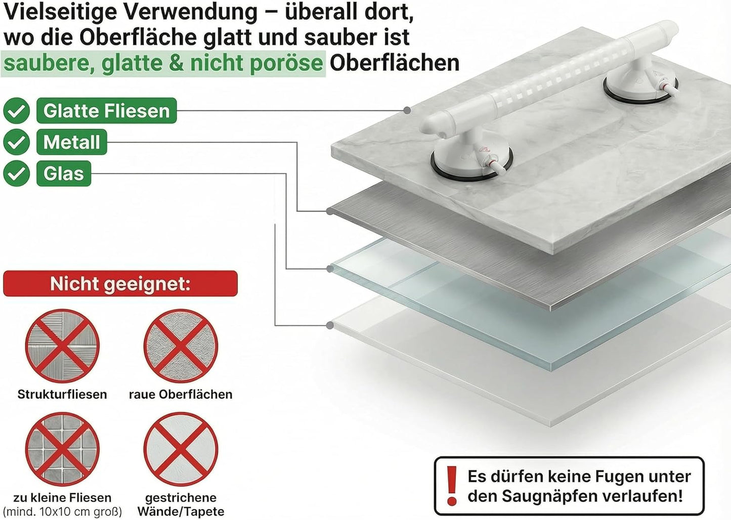 Duschgriff mit Saugnapf und Warnanzeige, Kurz Weiss