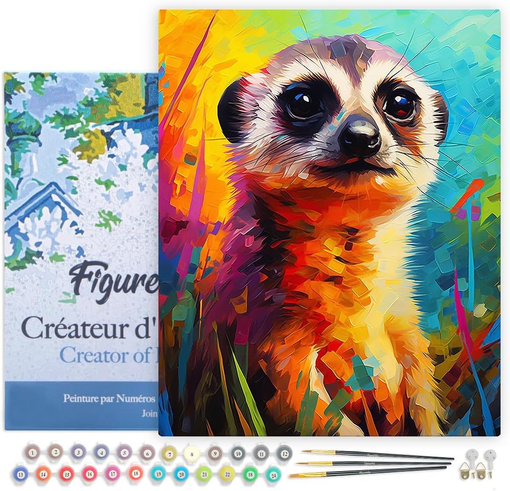 Malen nach Zahlen Set mit Rahmen (Erdmännchen), Erdmännchen Farbenfroh Abstrakt 40x50cm Mit Rahmen (bereits gespannt)
