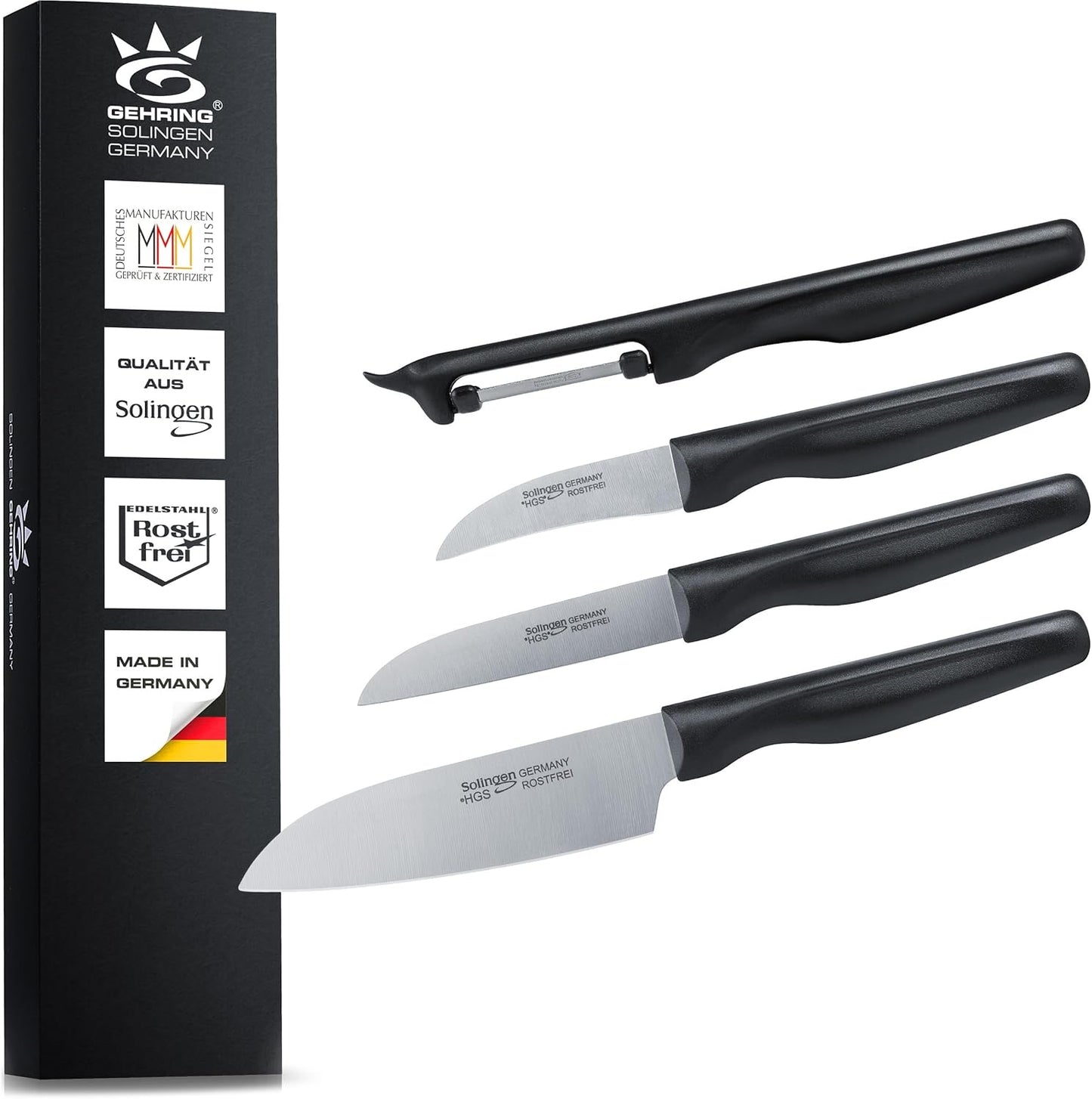 Serie Wave - 4-teiliges Küchenmesserset mit Sparschäler, 4 tlg. Set.