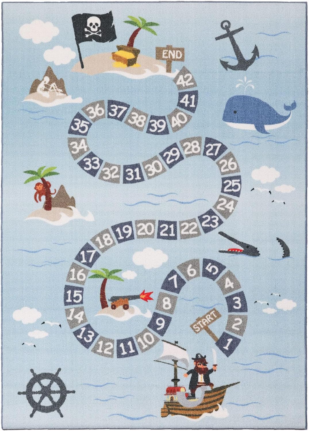 Kinderteppich im Piraten-Design (100 x 150 cm), 100 x 150 cm (Rechteckig) Blau-2