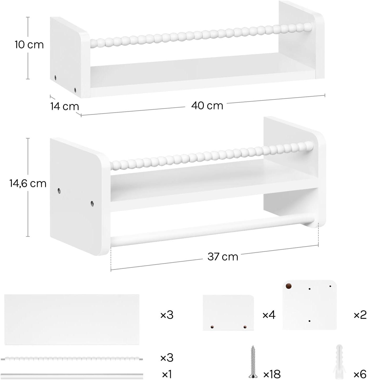 3-teiliges Kinderwandregal, 40 x 15 x 14 cm Weiss