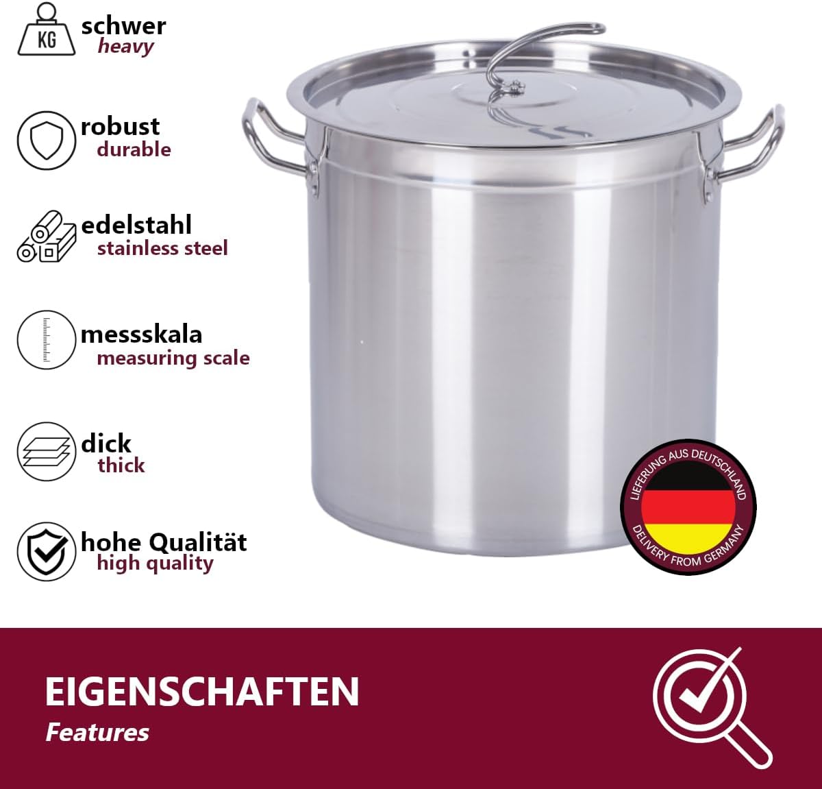 Grosser Suppentopf für alle Herdarten (15L, Edelstahl), 25x25cm (15L)