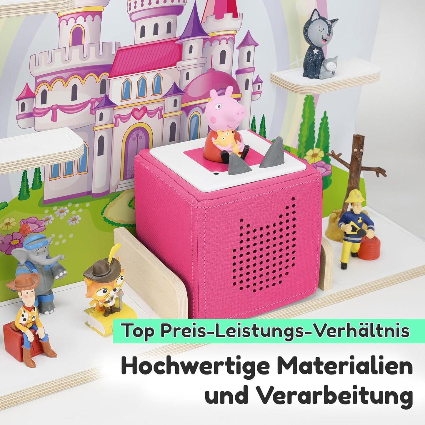 Holzregal für Musikbox und 50 Tonies, Groß Märchenschloss