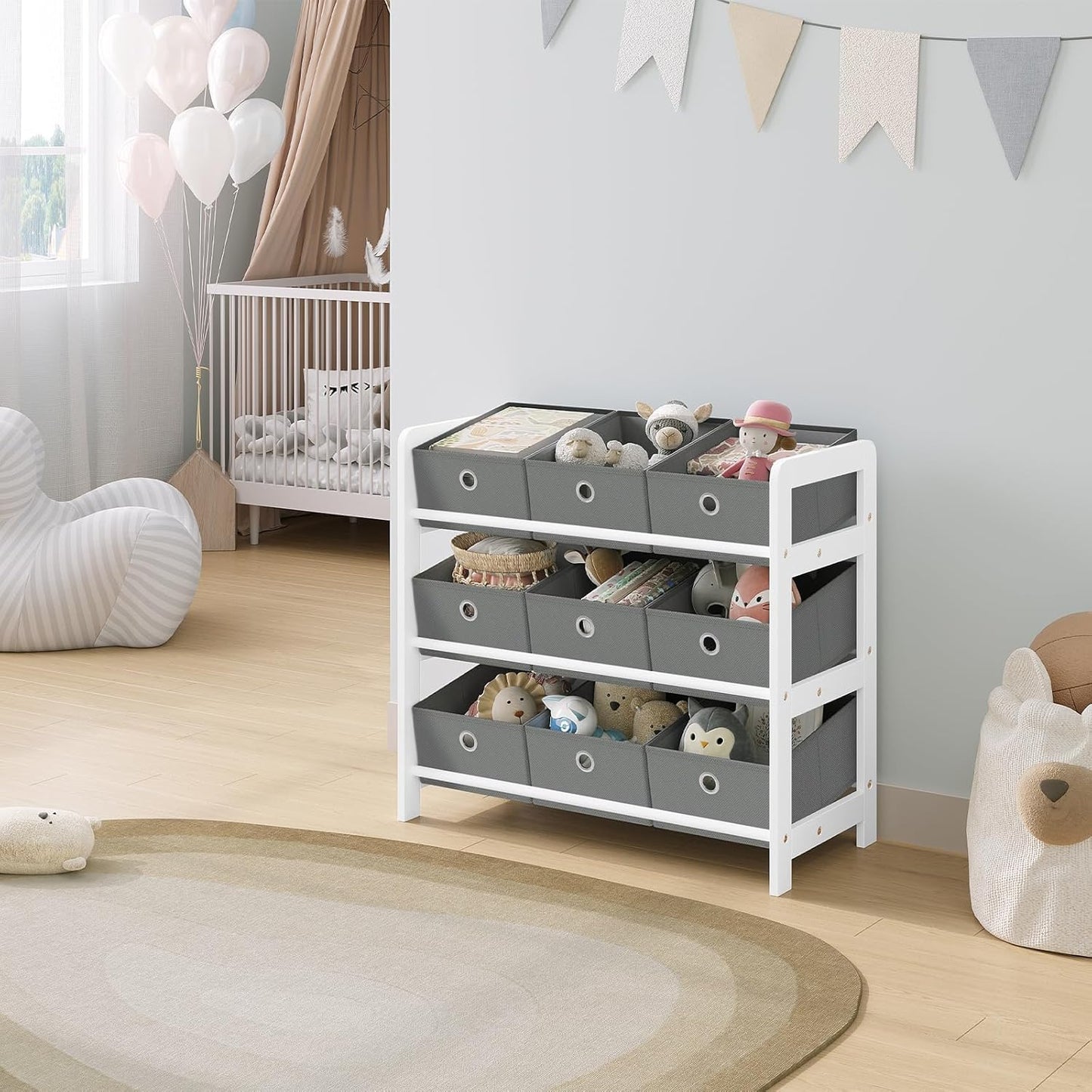 Kinderregal mit 9 Aufbewahrungsboxen
