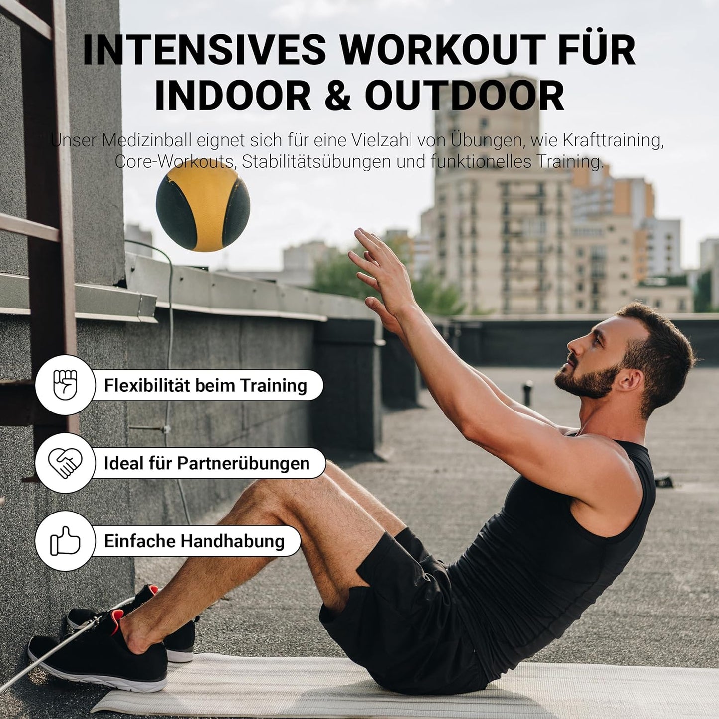 Medizinball mit Übungsposter, 1 kg - Gelb