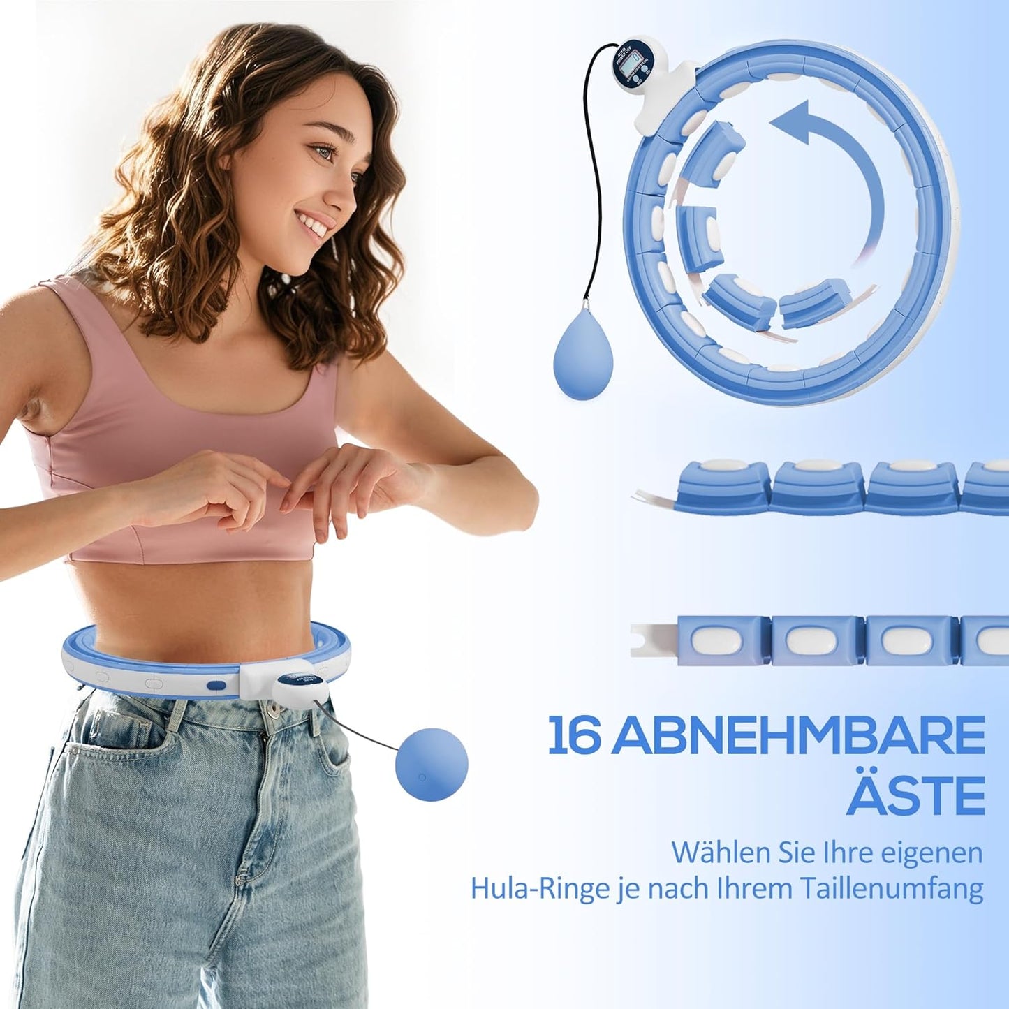 Smart Hula Hoop mit Zähler und Gewichtskugel, Hellblau