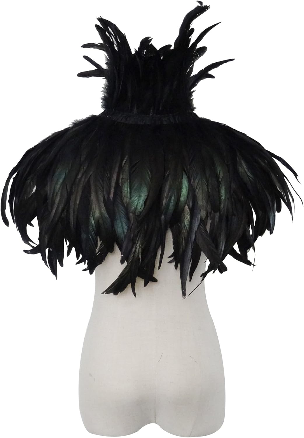 Gothic Feder-Kap Poncho mit Kragen, Schwarz
