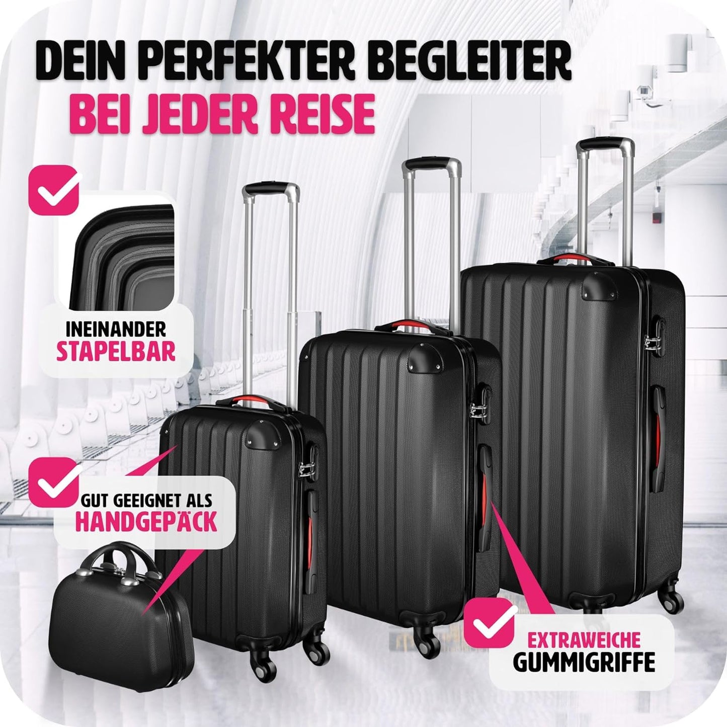 Hartschalenkoffer-Set, Schwarz | Nr. 403412
