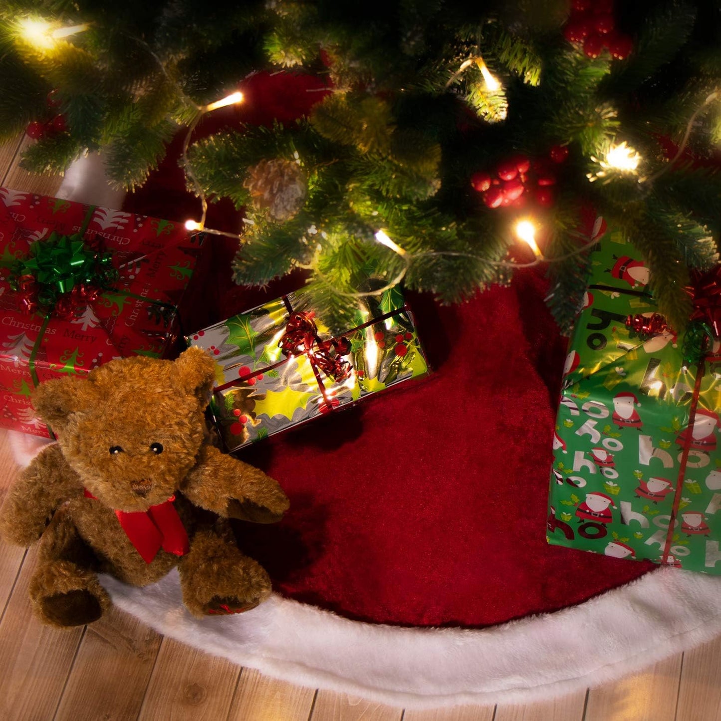 Weihnachtsbaumdecke, rund, 120 cm, ohne Muster, Ø 120 cm Ohne Muster - Rot/Weiss