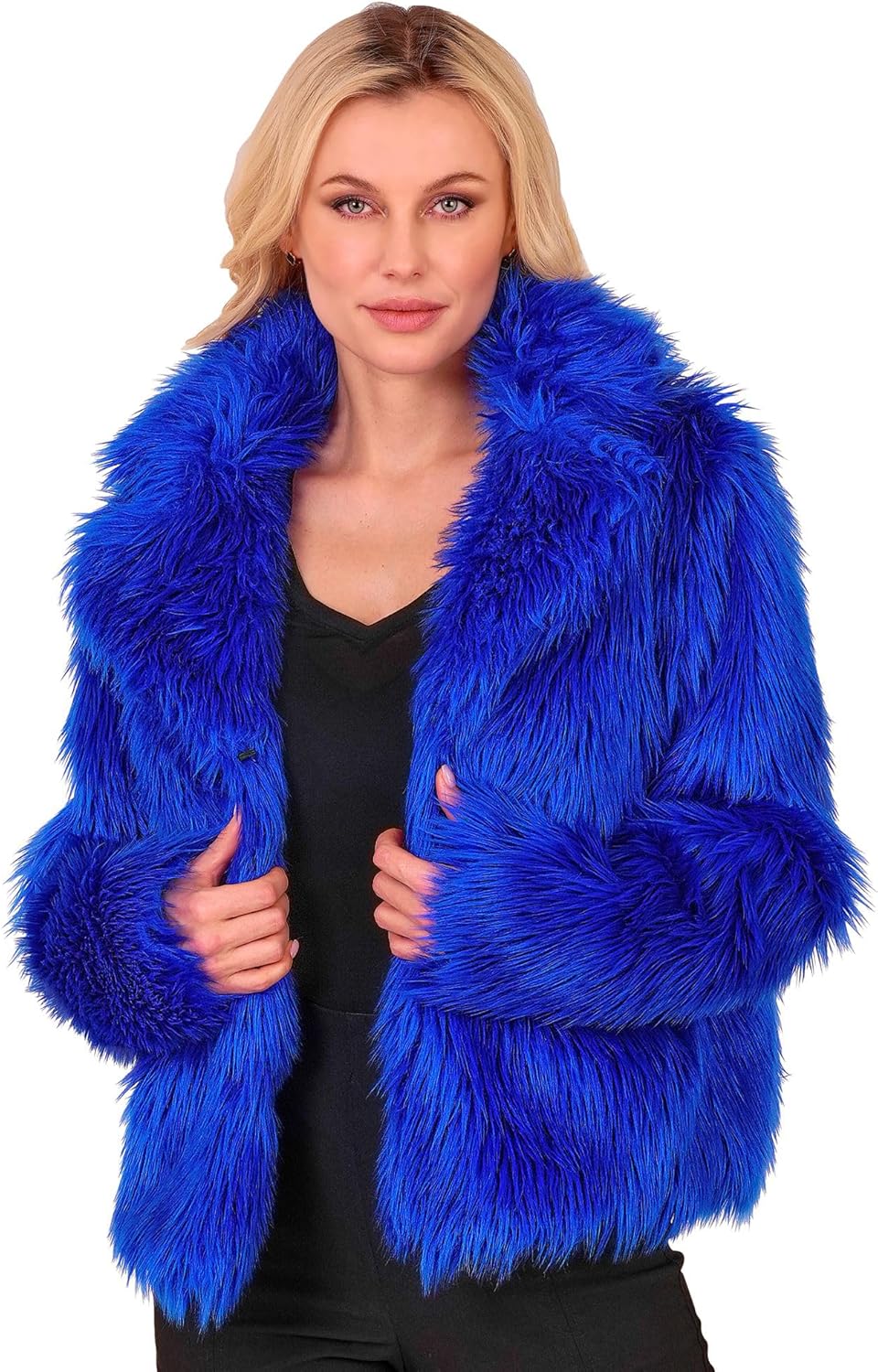 Damen Kunstfelljacke, Blau S-M