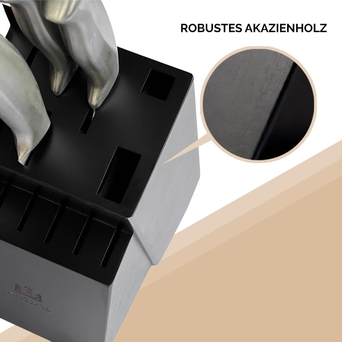 Premium Messerblock mit 15 Schlitzen, Akazienholz Schwarz