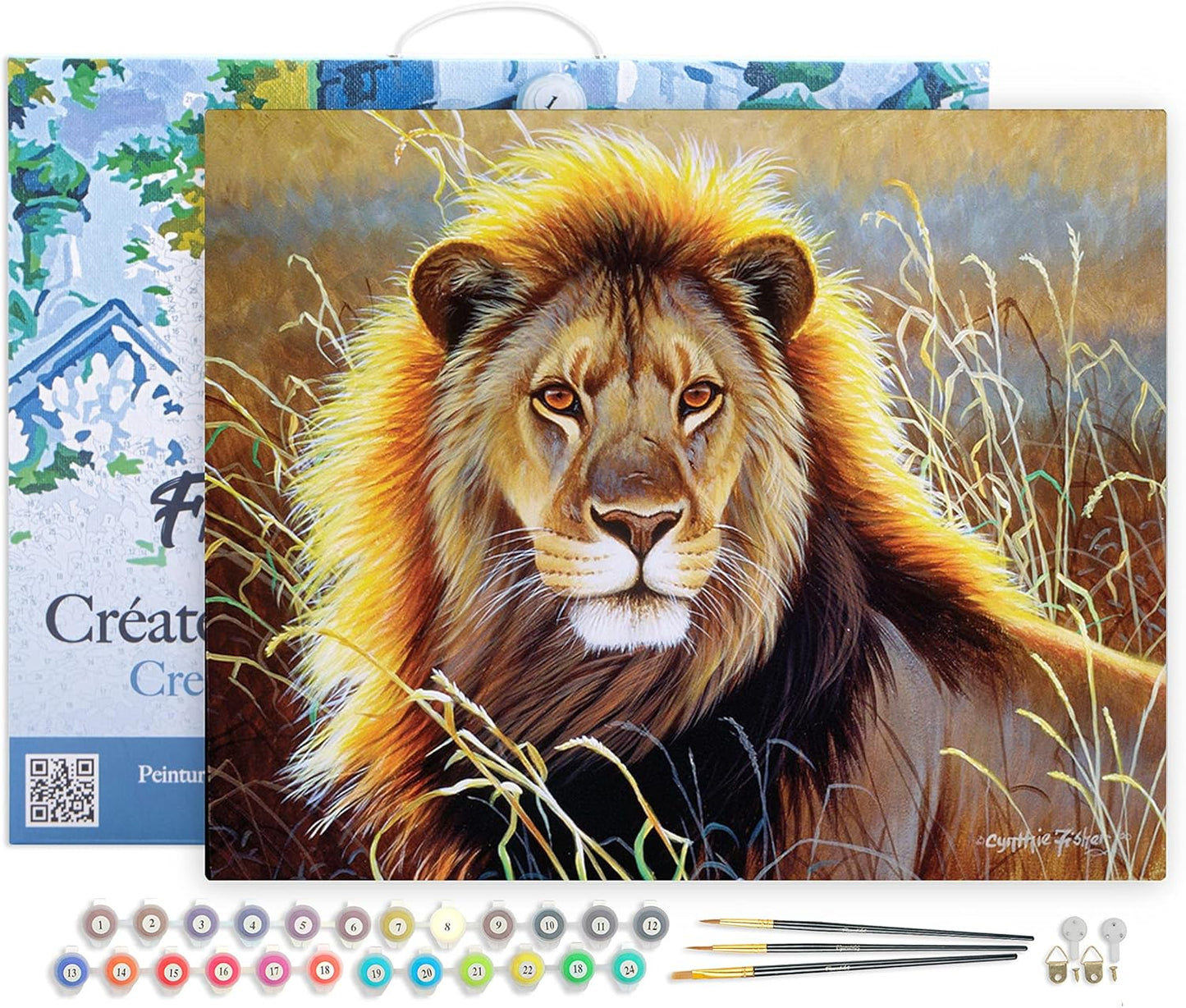 Malen Nach Zahlen Set Löwe in der Savanne, Löwe in der Savanne 40x50cm Mit Rahmen (bereits gespannt)