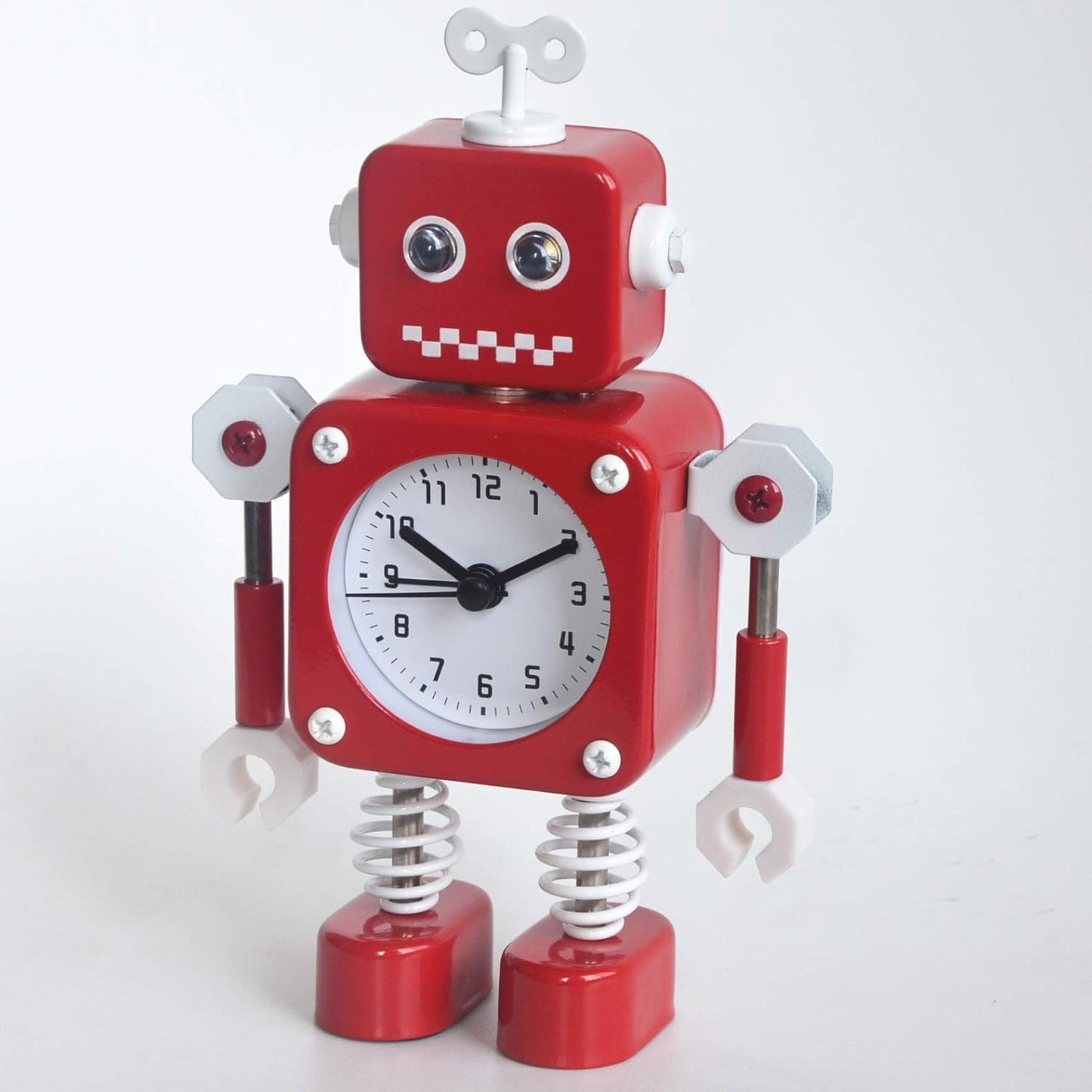 Roboter Wecker mit blinkenden Augen und drehbarem Arm, Rot
