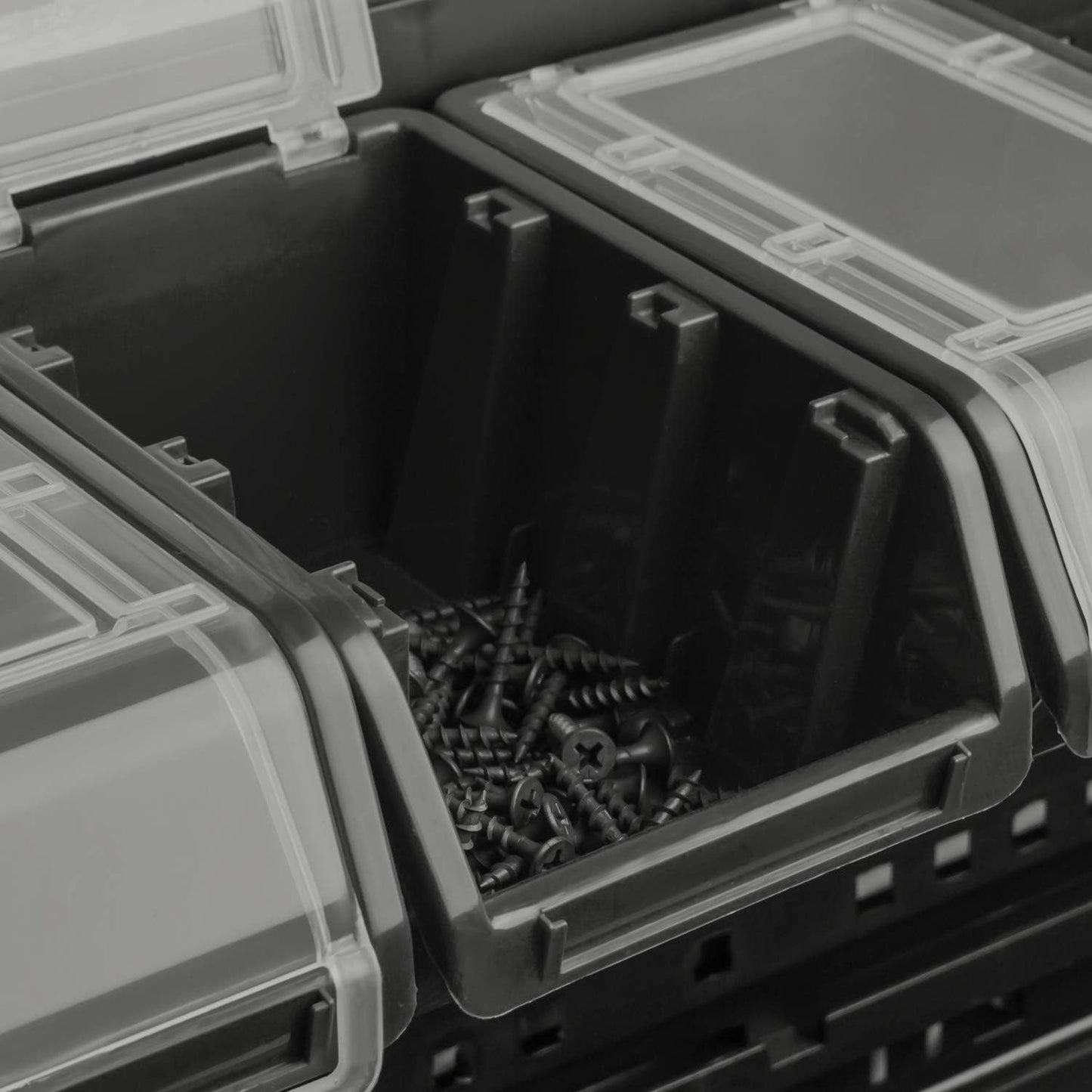 Stapelboxen-Lagersystem mit Wand, 60 Box Schwarz