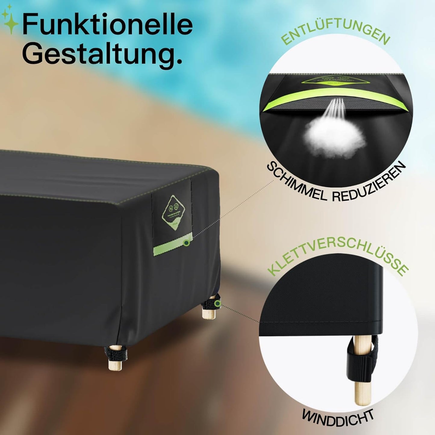 Gartenliege Abdeckung Wasserdicht & Reissfest, Schwarz 200x75x40/70cm 1