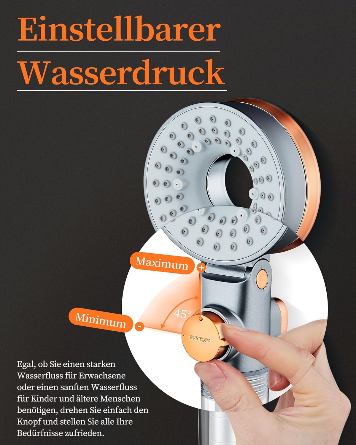Wassersparender Duschkopf mit 3 Strahlarten, Beauty-SPA