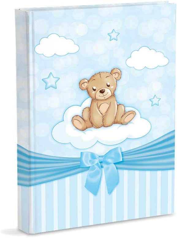 Geburtsfotoalbum Teddybär mit Agenda, Pergament-Einlagen, Teddybär Blauer