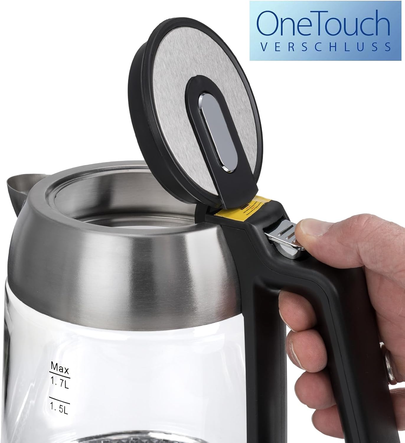 Wasserkocher mit LED-Beleuchtung, Schwarz + Silber Sn0617l-12