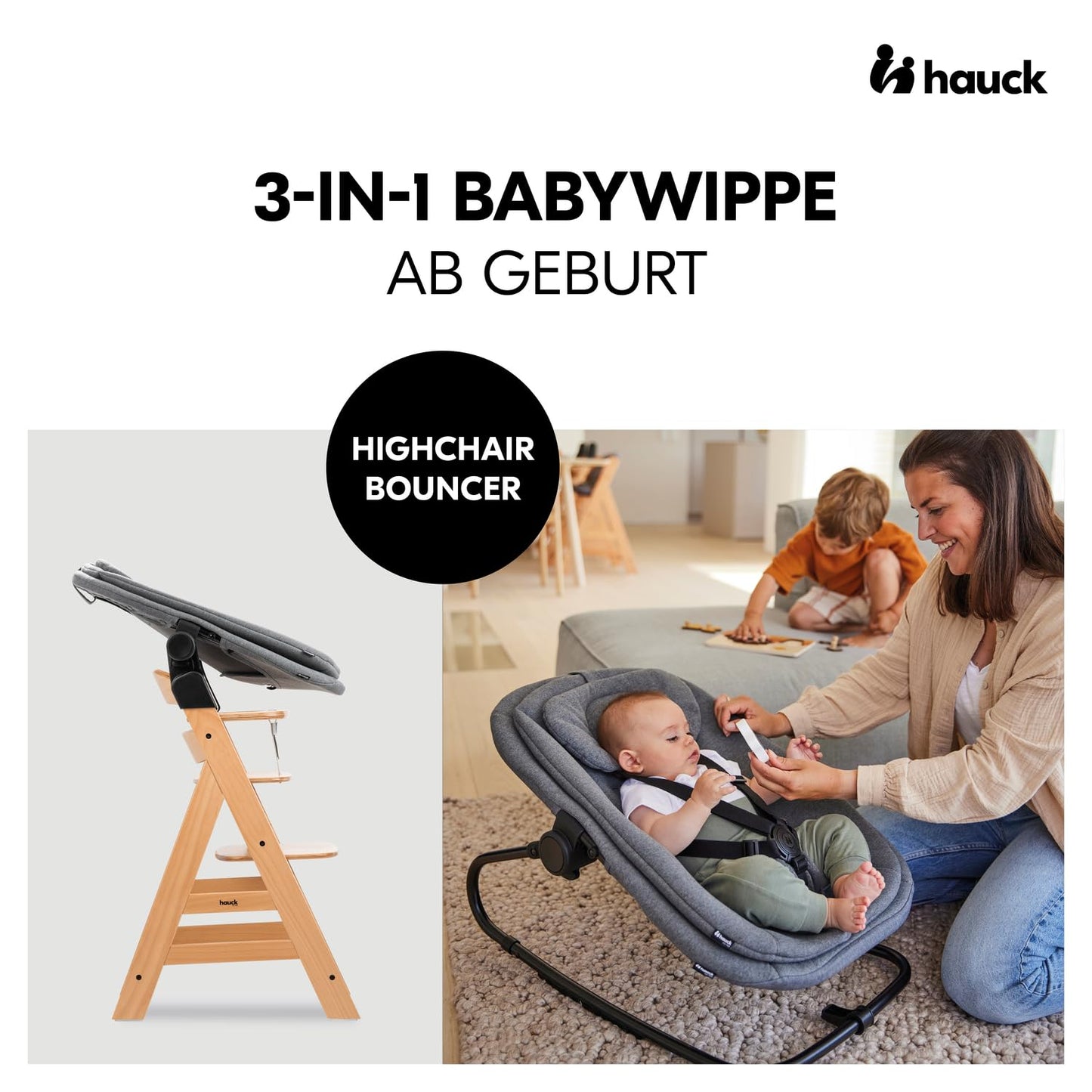 Babywippe für Holzhochstuhl, Dark Grey Melange 5-Punkt-Gurt Single