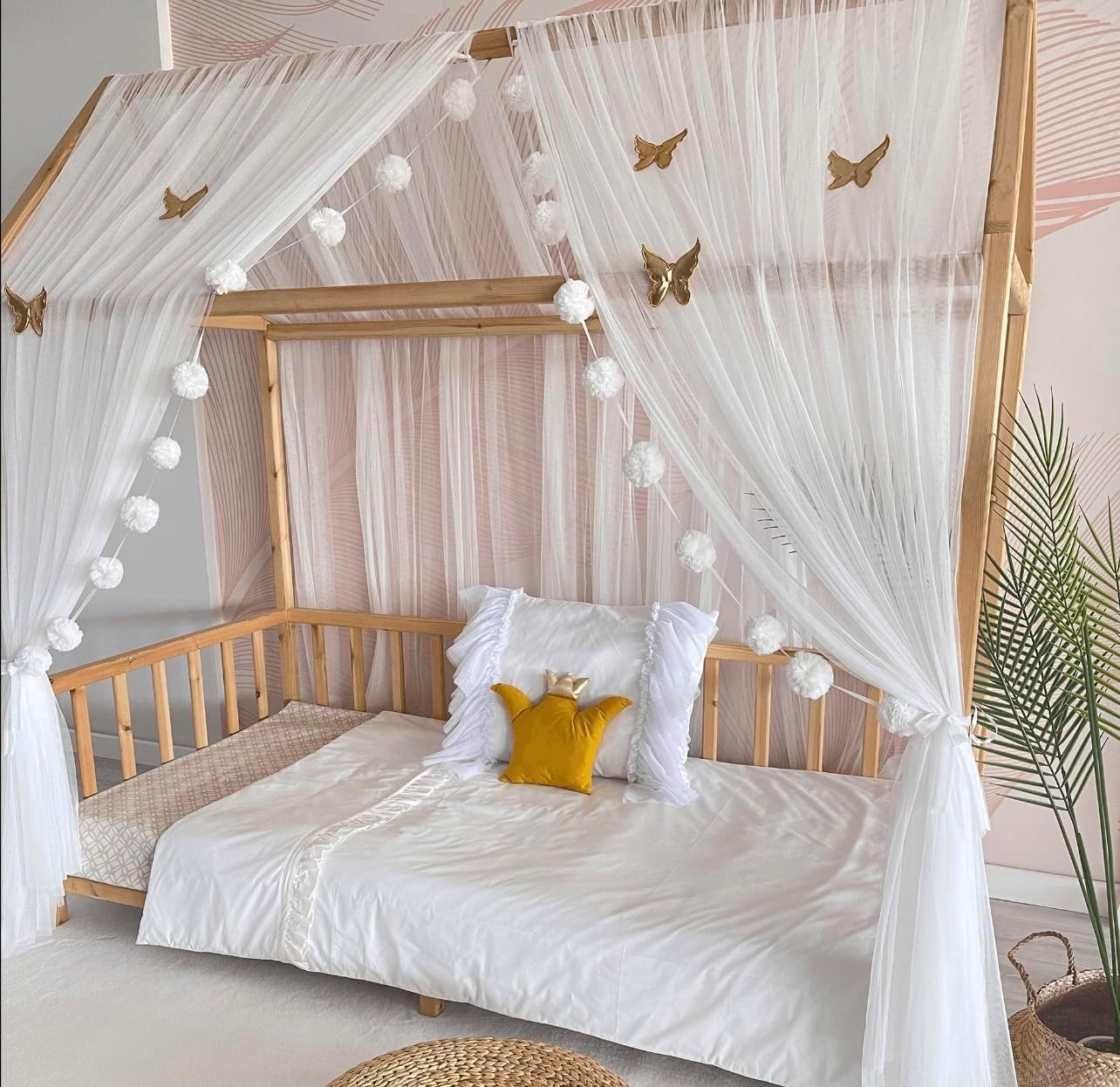 Hausbett-Betthimmel, Ecru/ Weiss 340cm, ohne Pompomgirlande