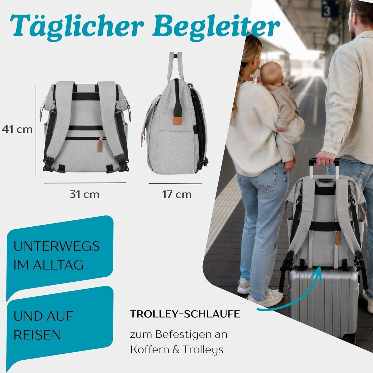 Wickelrucksack mit Wickelunterlage, Schwarz [02] Ohne Personalisierung