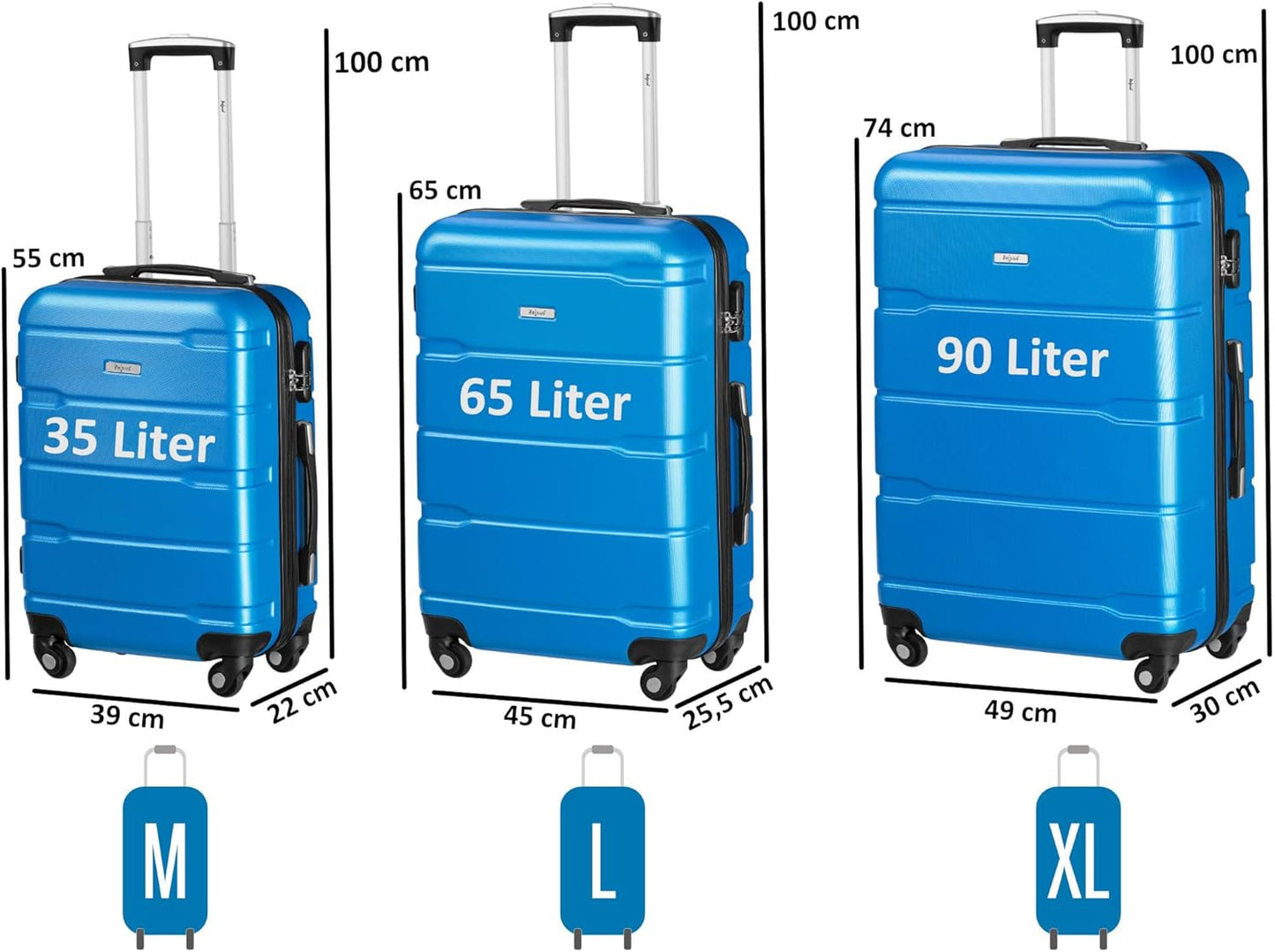 3-teiliges Hartschalenkoffer-Set mit Zahlenschloss, Blau 3-teilig