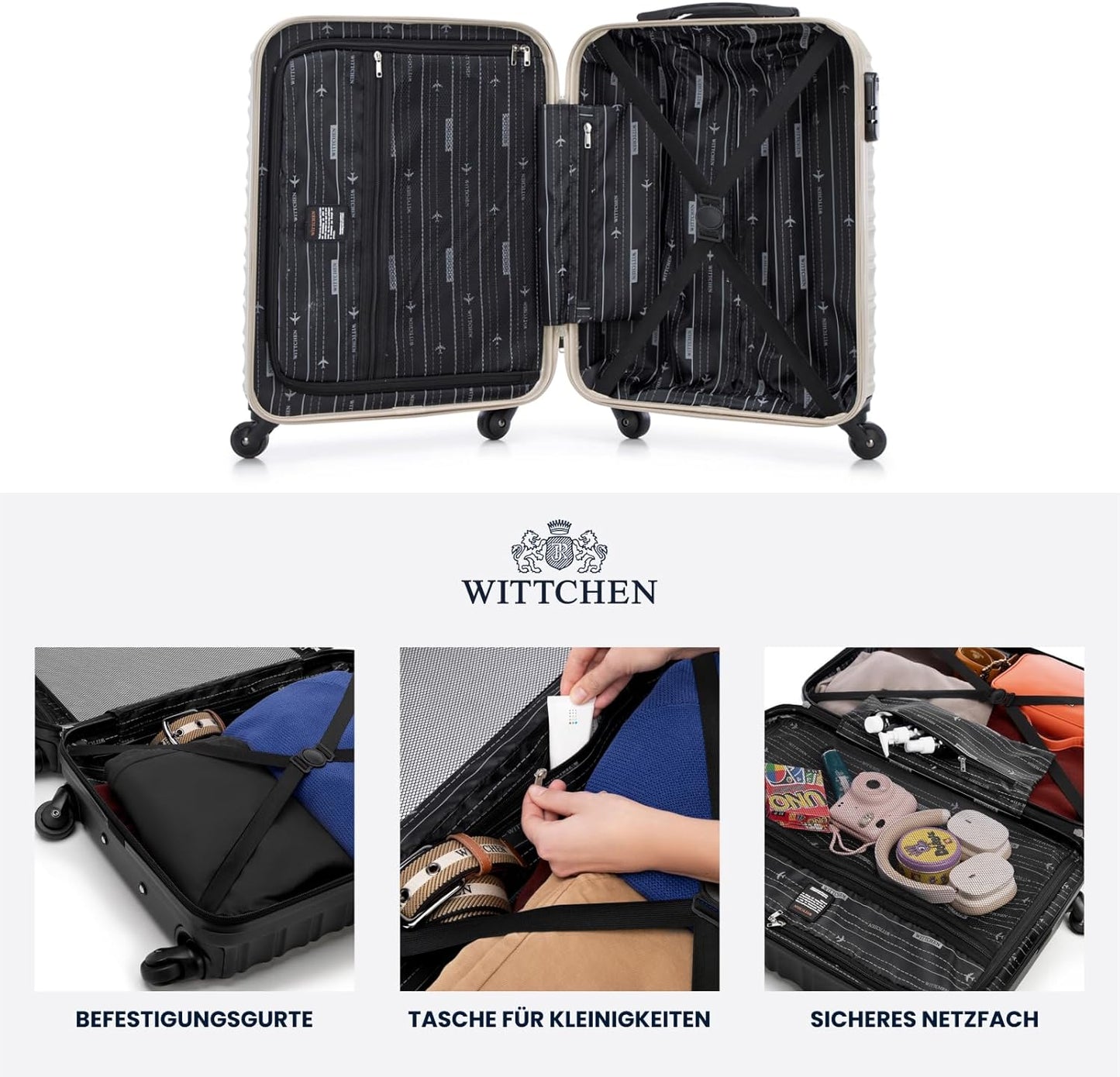 4-teiliges Reisekoffer-Set, Hartschalen-Trolleys, Beige Koffer-Set 4tlg.