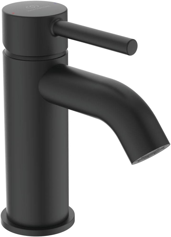 Ceraline Waschtischarmatur H75 mit Zugstange, Silk Black, Ablaufgarnitur