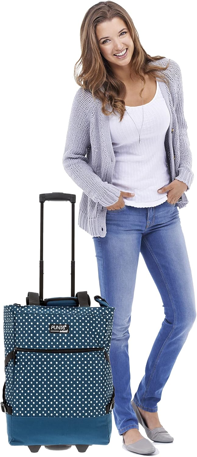 Wheel Einkaufstrolley faltbar mit Thermo-Kühltasche (35L), Blue Dots 10008 5020 + Bagboom Tasche