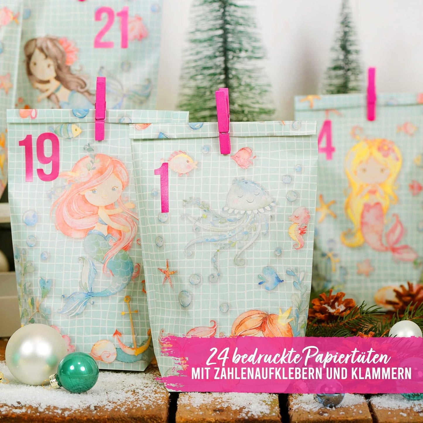 24 Adventskalendertüten zum Befüllen, Meerjungfrau
