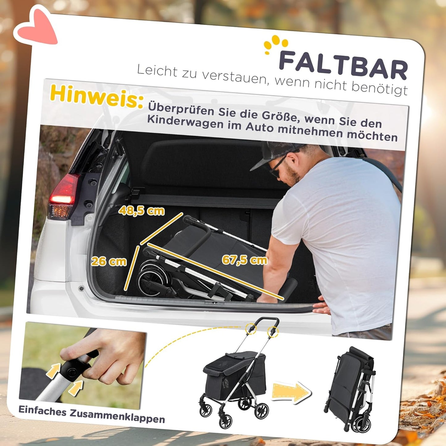 Klappbarer Hundewagen mit Kissen und Netzfenstern, Grau One Size