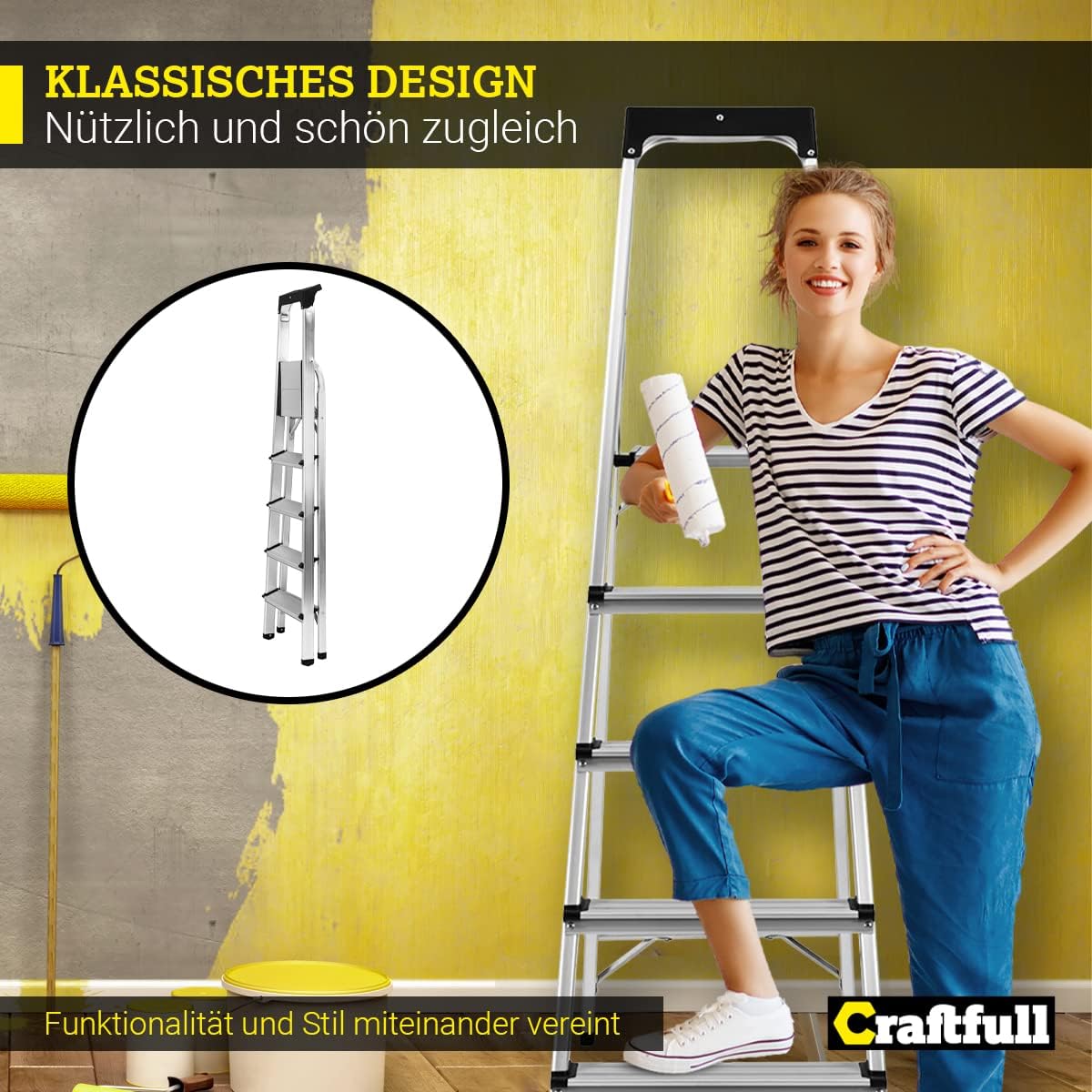 5-stufige Stehleiter CF-133B mit Ablage, klappbar, 5 Stufen
