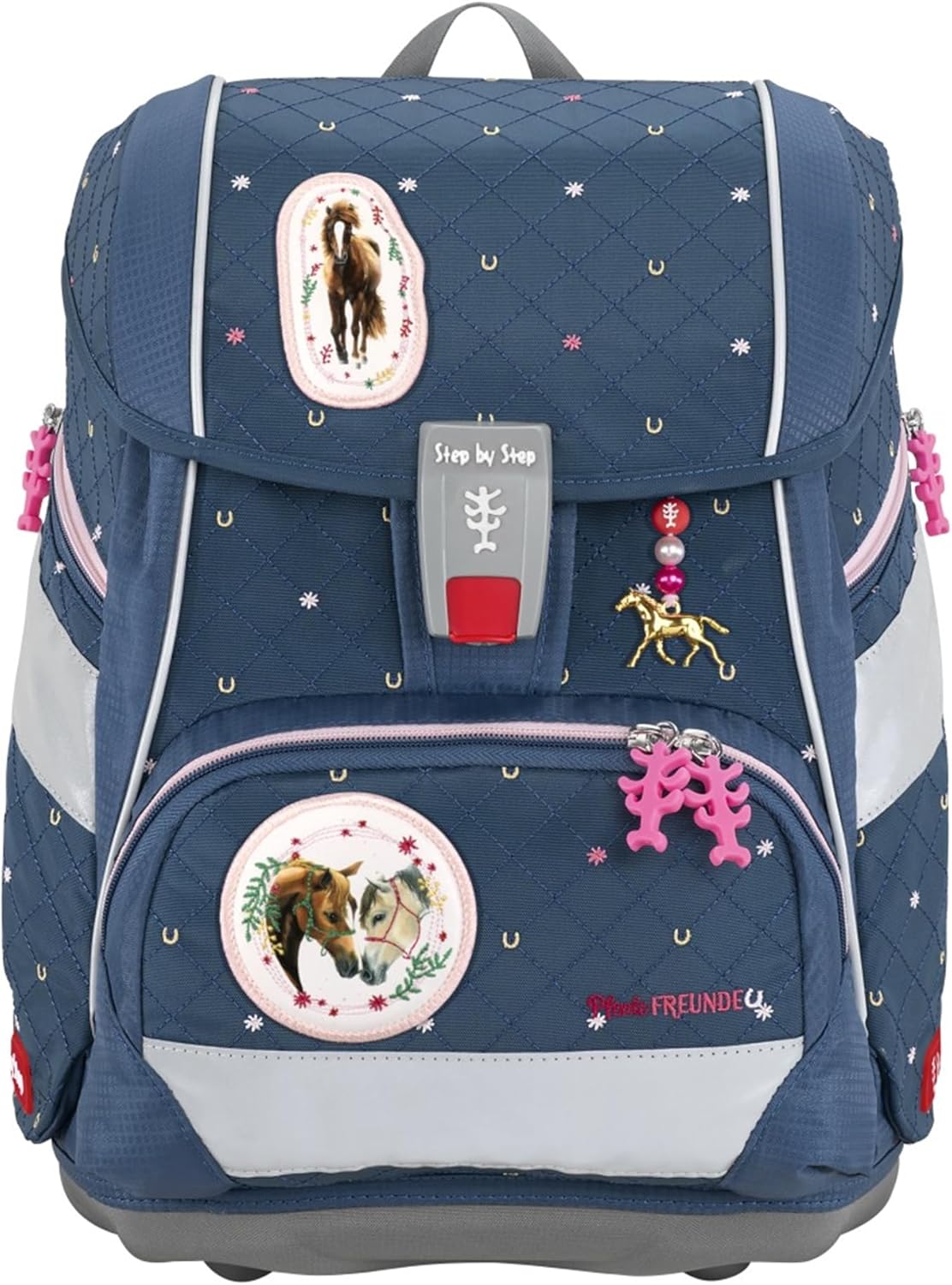 2in1 Plus Schulranzen-Set Pferdefreunde (6-teilig), Blau-rosa