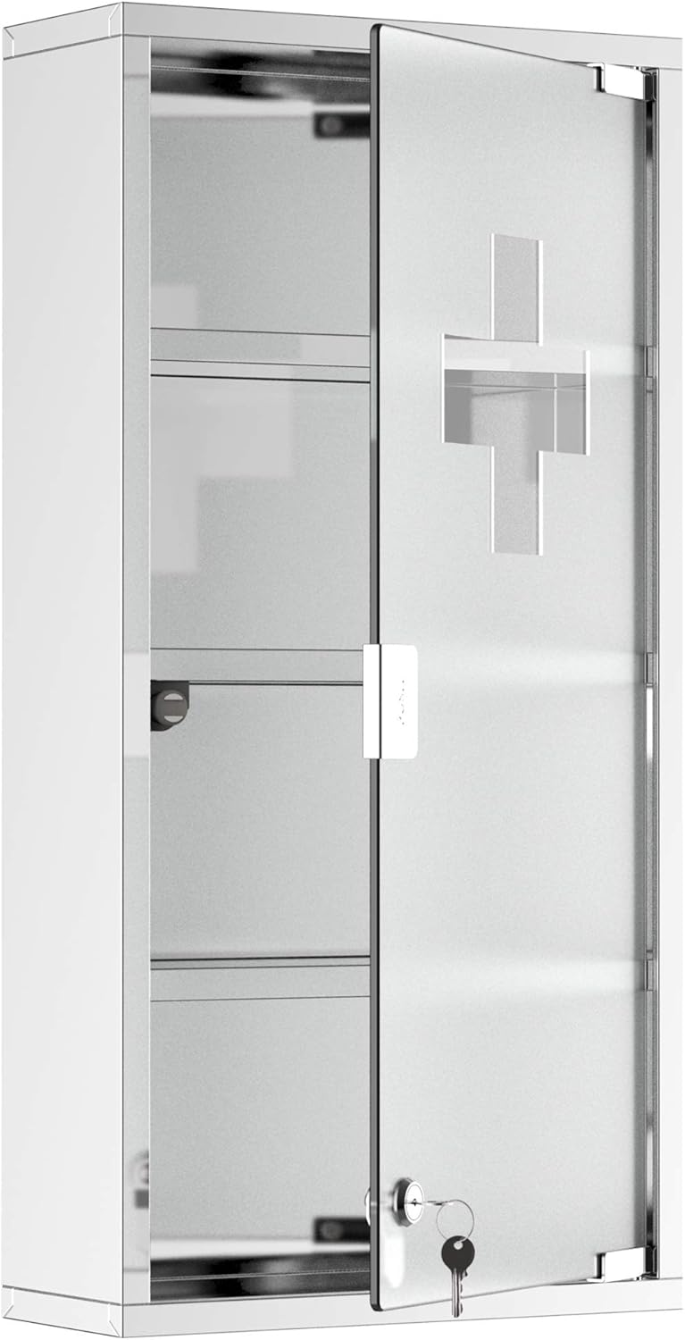 Abschliessbarer Medizinschrank mit 4 Fächern, Silber B30 x T12 x H60 cm