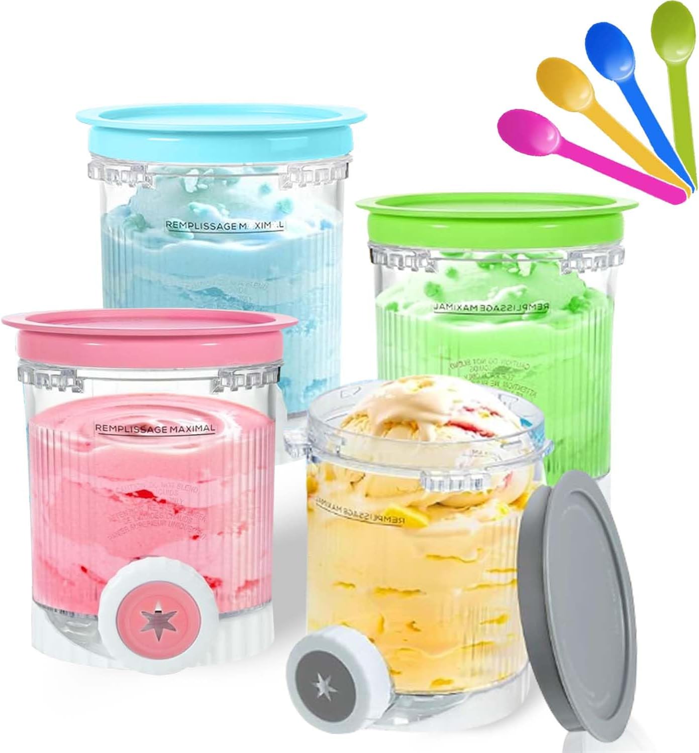 4-teiliges Eisbehälter-Set für Ninja Swirl Creami Serie NC701 & NC700, mit Eislöffel