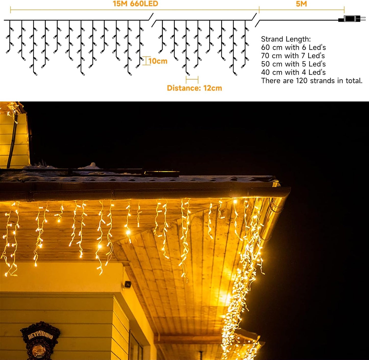 Eisregen Lichterkette, Warmweiss 15M 660LED