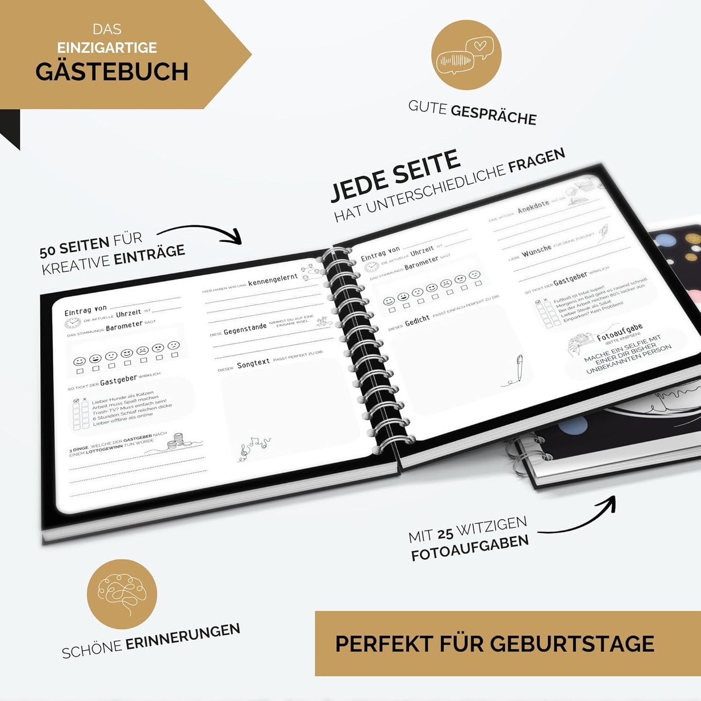 Gästebuch mit Fragen, Party
