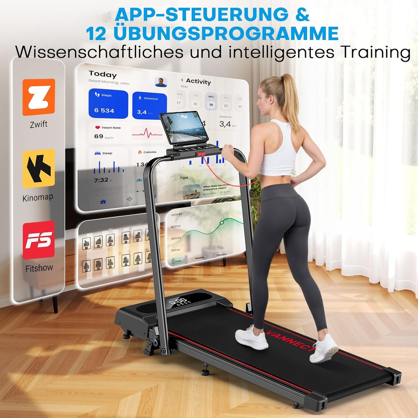 Klappbares Walking Pad mit Steigung und App-Steuerung, Rot