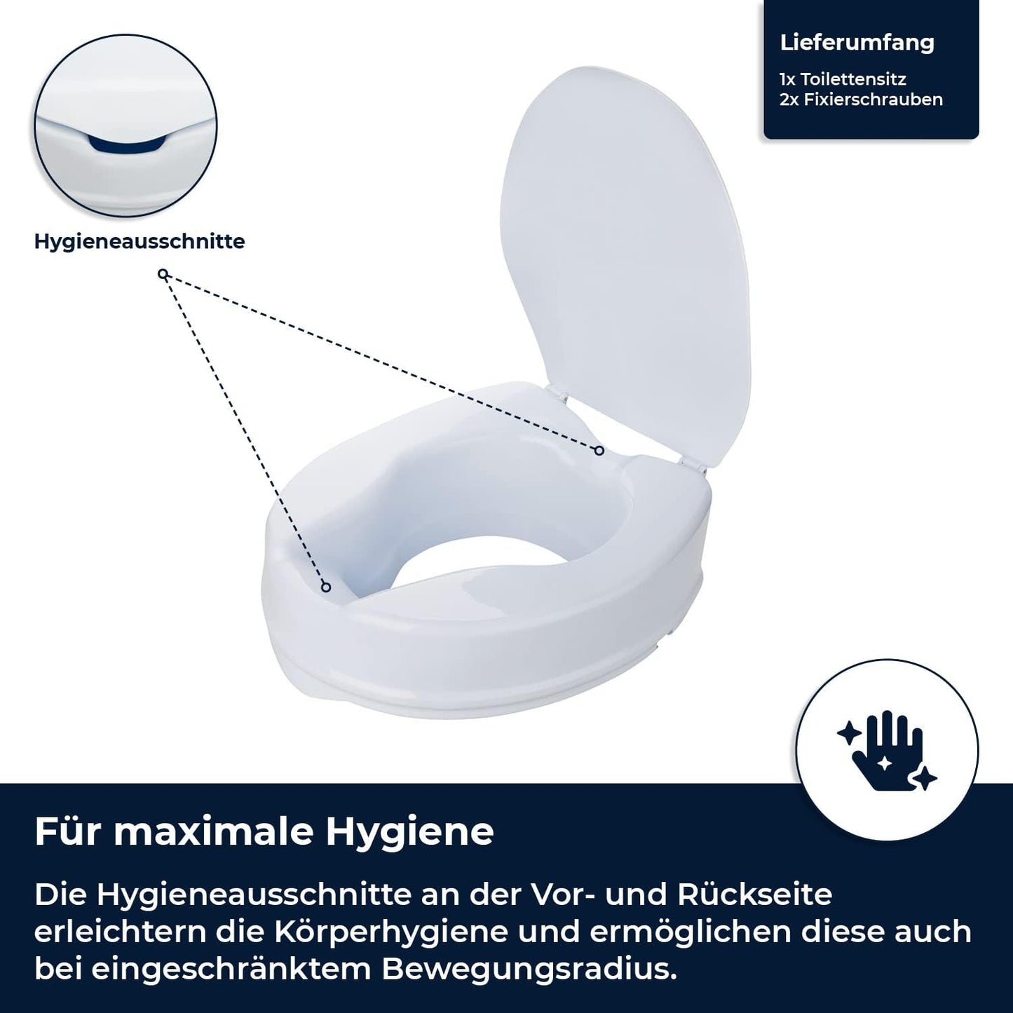 Toilettensitzerhöhung mit Deckel, 15 cm