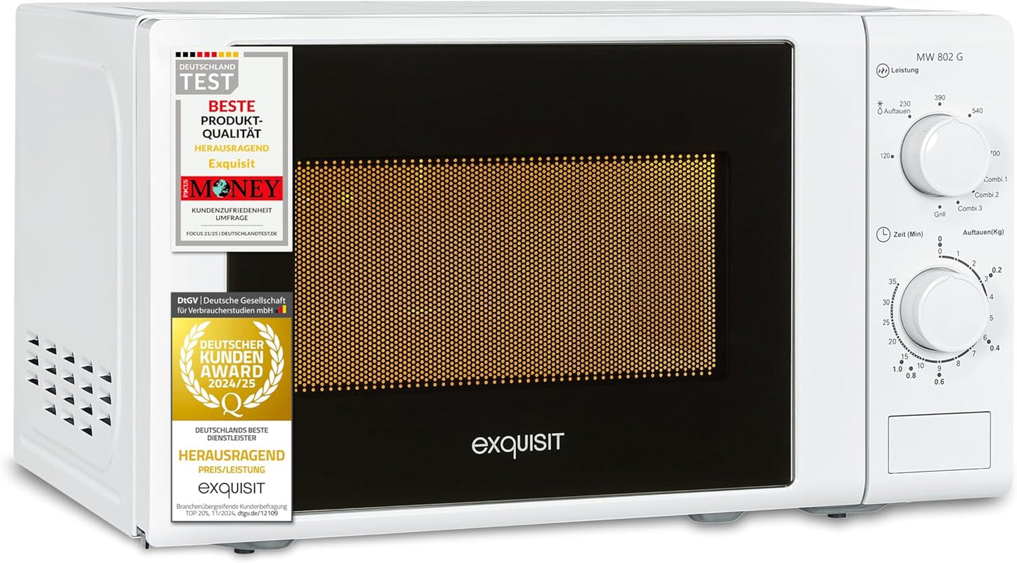 Mikrowelle mit Grill und Auftaufunktion, 20L, Timer, Mikrowelle+Grill Weiss