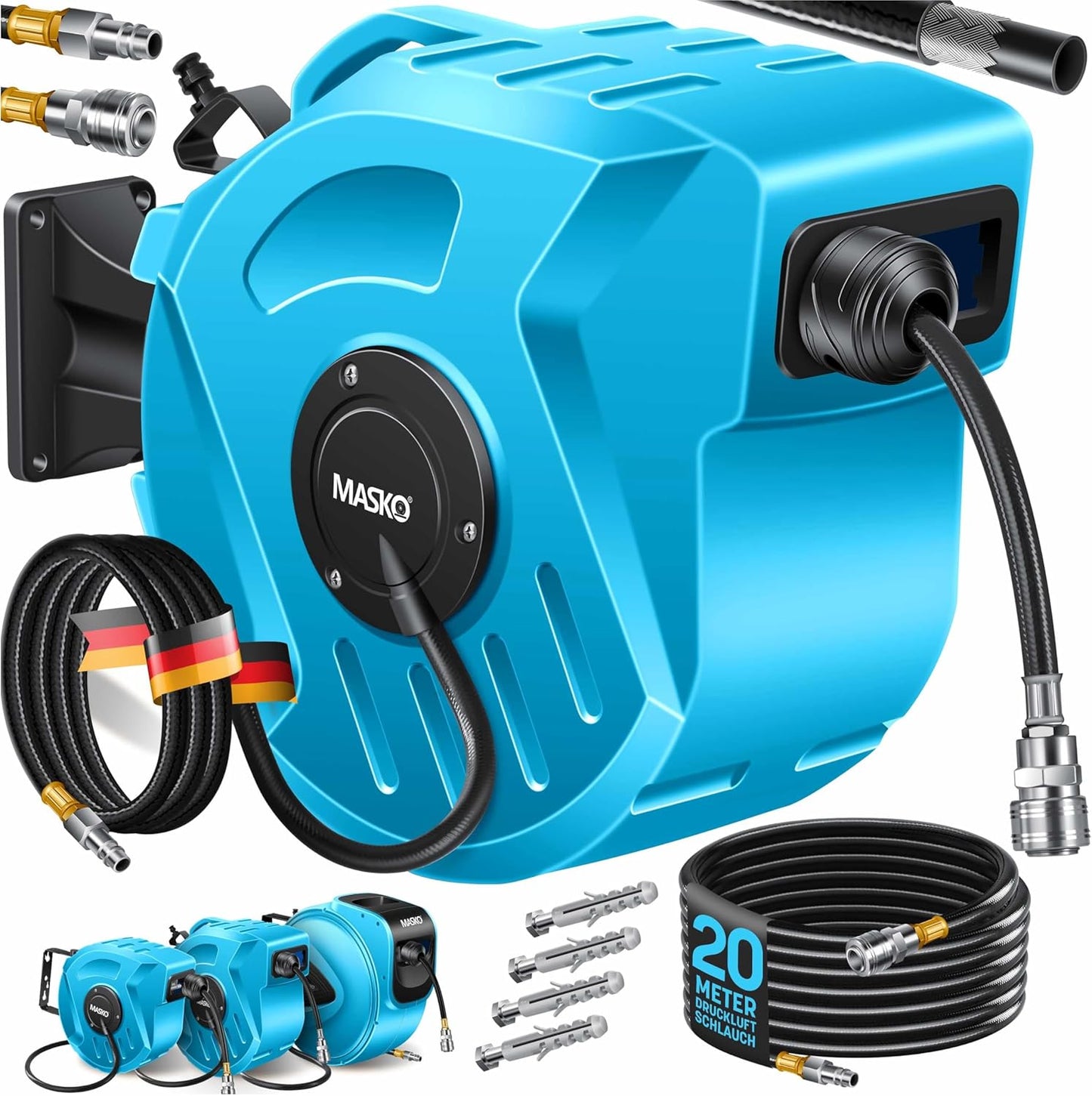Automatik Druckluftschlauch-Aufroller, 20m Blau
