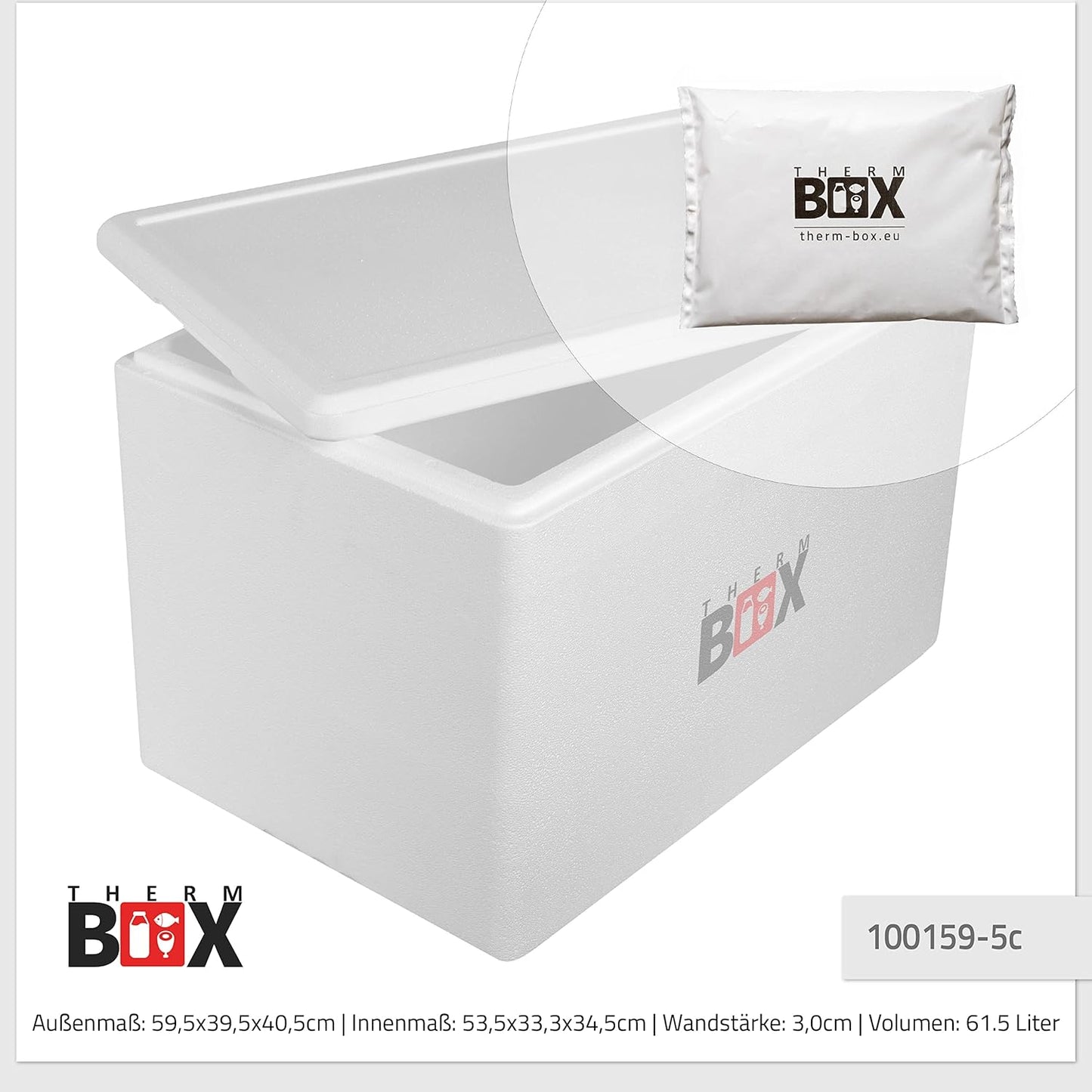 Styroporbox mit Kühlakkus, 61L | 5 x Kühlakku | 59x39x40cm