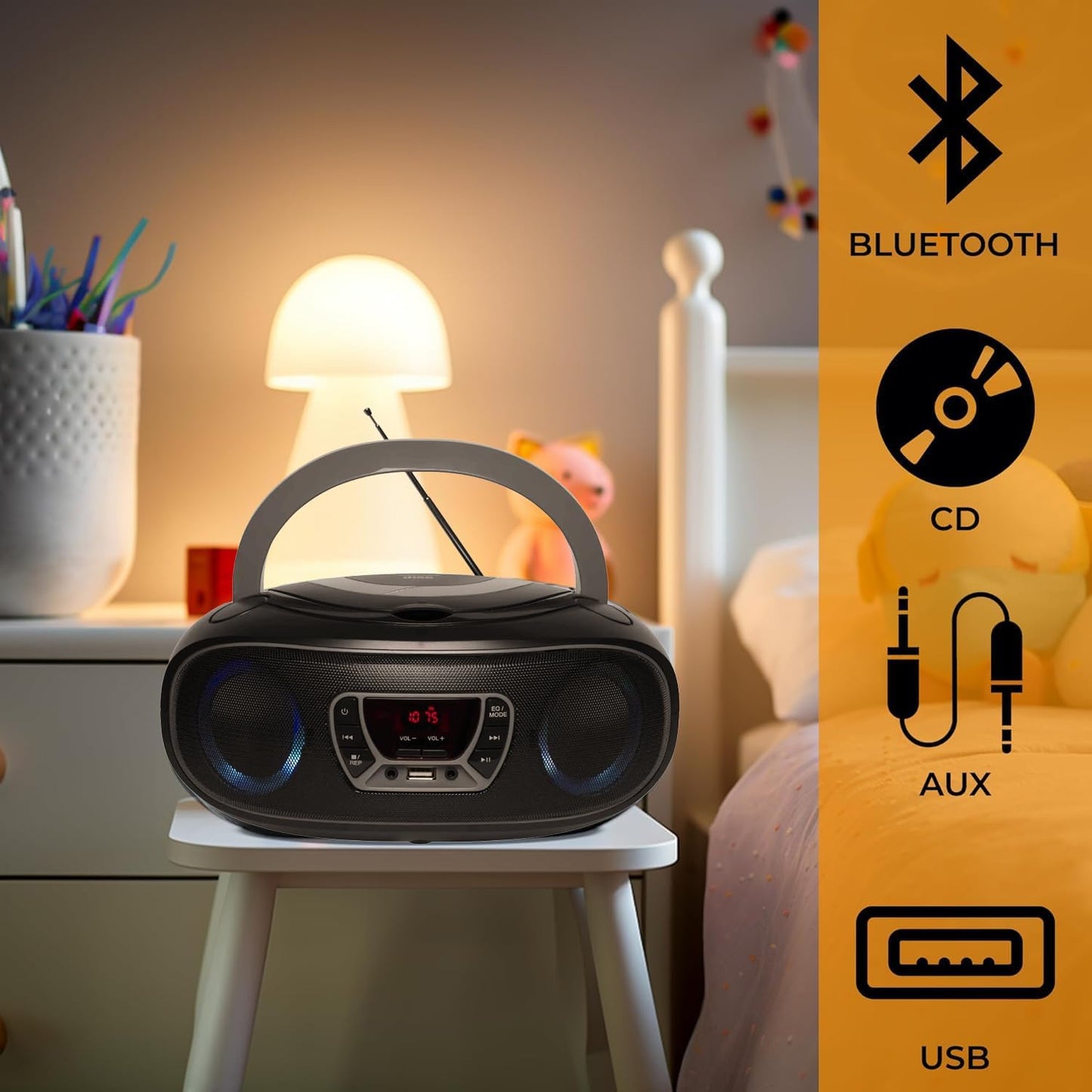 TCL-212BT Bluetooth Boombox mit CD-Player, Schwarz, Grau