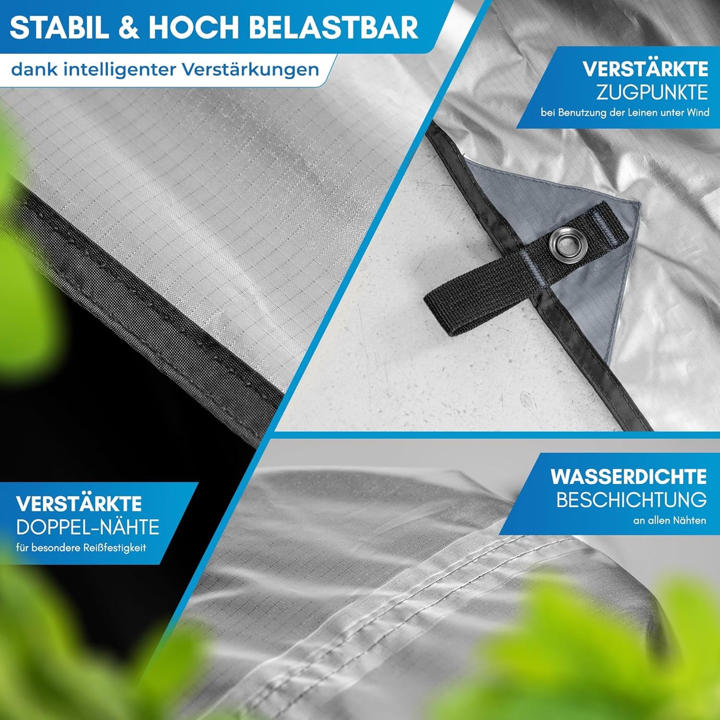 Wasserdichtes Ultraleicht-Tarp, 3 x 3 m, Grau 300 x 300 cm