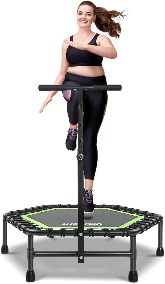 Mini-Fitness-Trampolin mit Bungee-Rückpraller, Grün-Sechskant-mit Griff