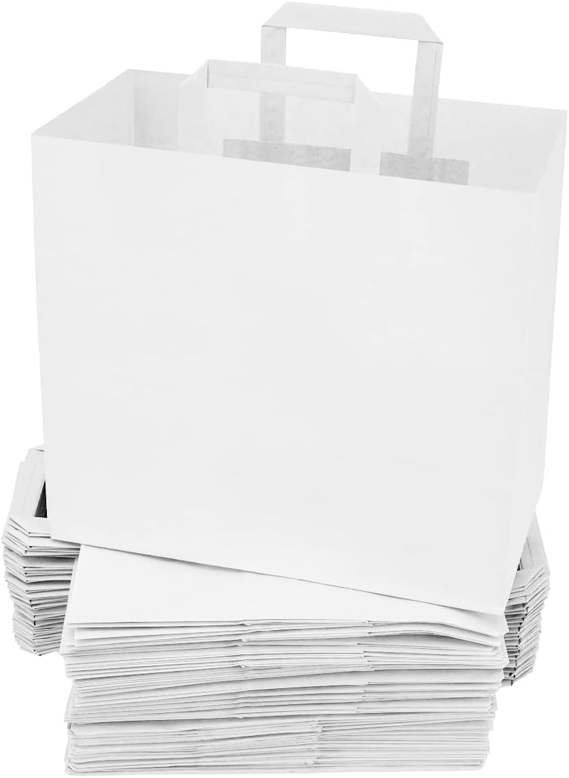 Papiertragetaschen mit Flachhenkel (250 Stück), 27 x 32 x 17cm Weiss