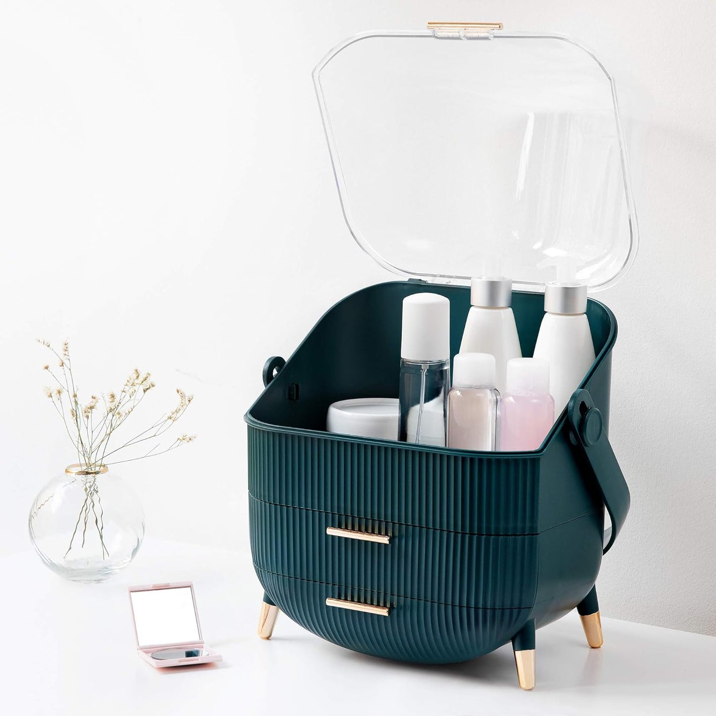 Make-Up Organizer mit 2 Schubladen, Grün