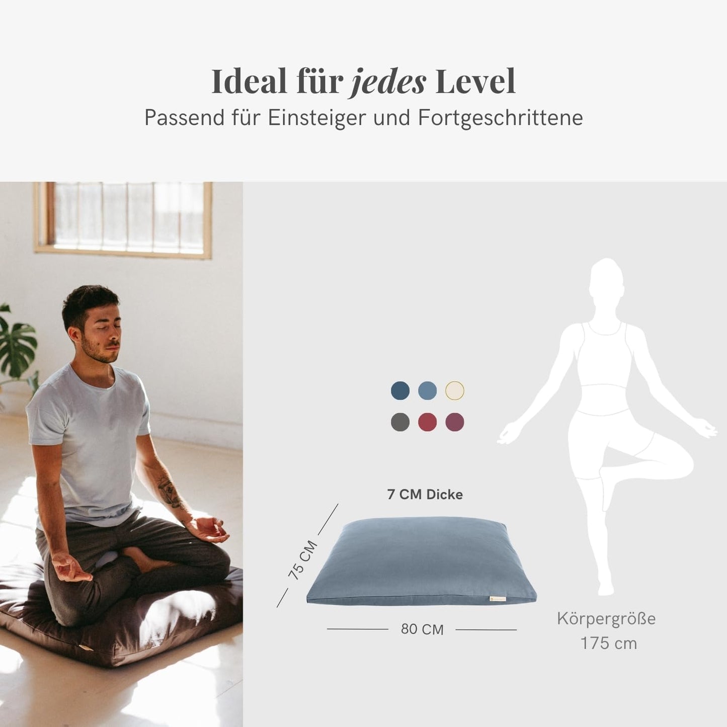 Meditationsmatte Zabuton Comfort, 7 cm / Kornblumenblau