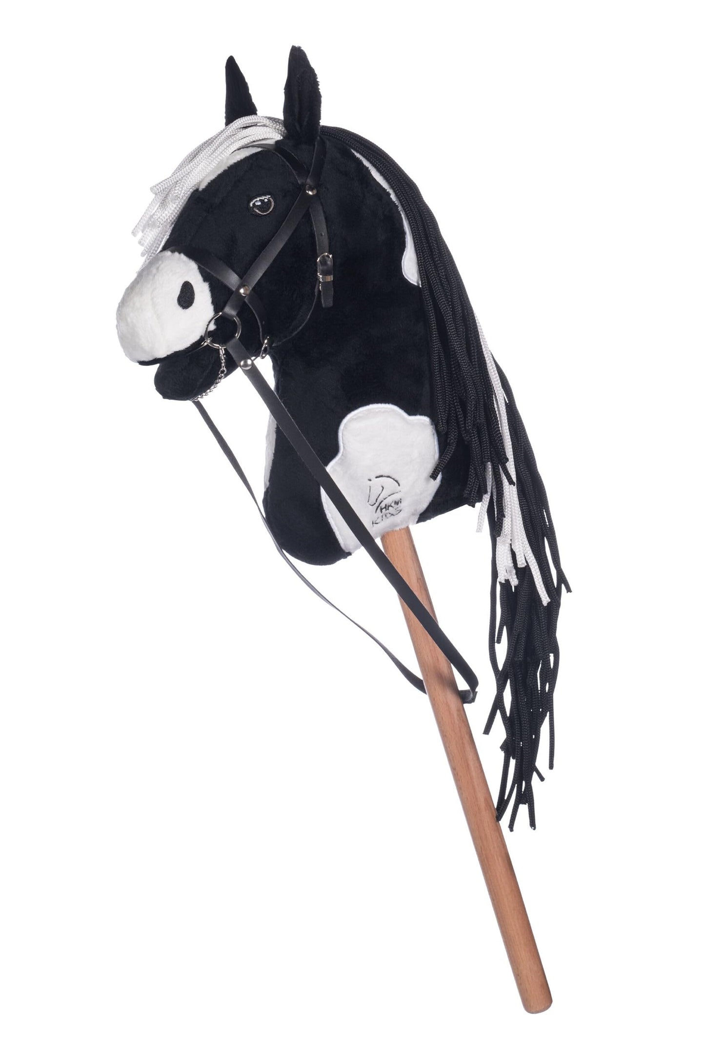 Hobby Horse Steckenpferd mit langer Mähne, Schwarz / Weiss