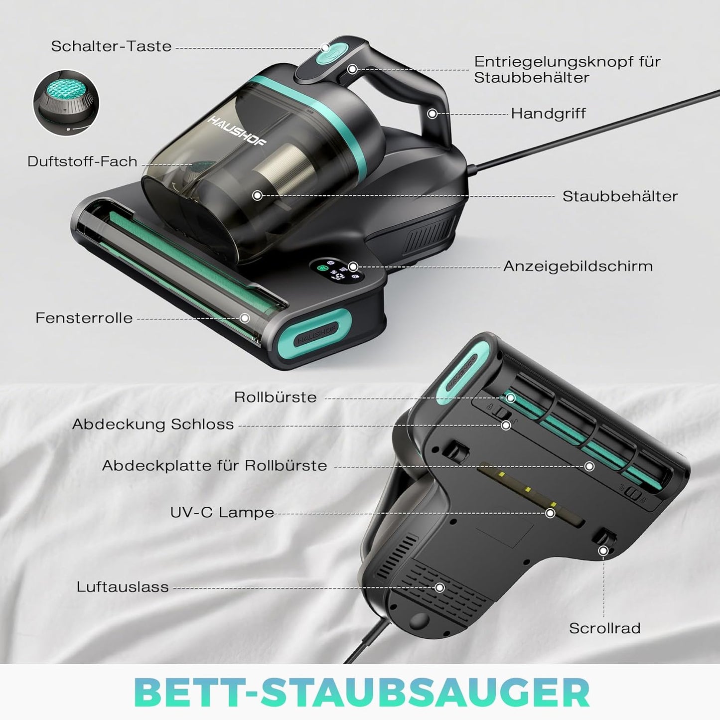Milbensauger mit UV Licht und Heissluft-Funktion